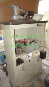 lot 417 image: Rolling metal utility shelf plus contents 48 x 26 x 13