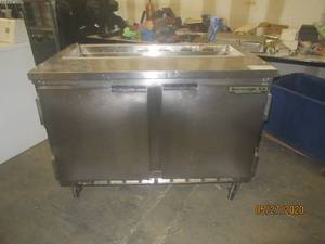 lot 191 image: BEVERAGE AIR 48 2 DOOR STAINLESS STEEL SALADSANDWICH PREP TABLE ON CASTERS