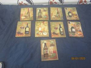 lot 215 image: TOTAL OF 9 S.VASSILEVA SIGNED 3D VINTAGE WINE BOTTLE OLD PAINTING WALL ART PLAQUES&nbsp
