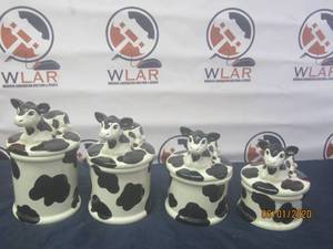 lot 226 image: TOTAL OF 4 VINTAGE LIDDED KITCHEN COW&nbsp CANISTERS&nbsp