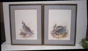 lot 36 image: 2 Framed &amp Matted Jack Drake Scaled (Blue) Quail Prints