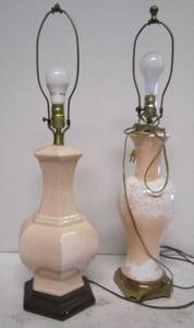 lot 106 image: 2 peach color ceramic lamps