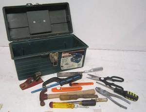 lot 110 image: 16 tool box with assorted tools