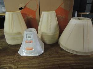 lot 525 image: Large lot of over 50 lamp shades. A few have stains due to being stored