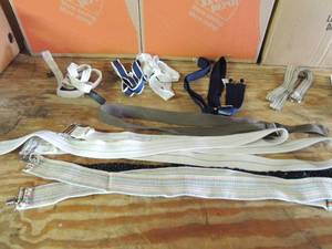 lot 579 image: Hospital poesy belt to assist patients to walk, various pairs of suspenders and more
