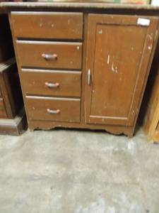 lot 589 image: Chest with door for hanging clothes 40x40 X19 deep small chest with 4 drawers