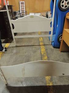 lot 601 image: Full size headboard and footboard. White with floral design