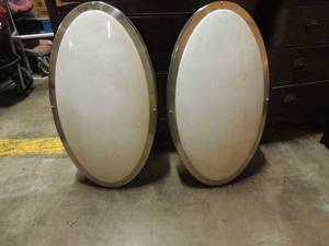 lot 603 image: 2 large oval white with silver 34x19 trim lights