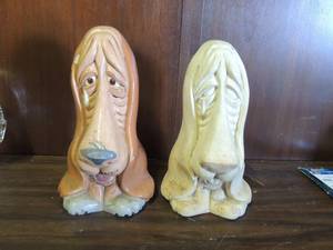lot 664 image: 2 Basset hound  dog figurines 1 painted 1 not 11 tall