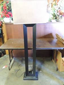 lot 684 image: Black floor lamp 62 high double lighting with brown shade