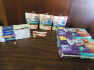 lot 697 image: 3 packs of pink flannel receiving blankets new 2 packs of ultra leak guard diapers, 2 Zinc oxide skin protectant HMD immune support, brain and eye development