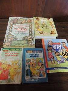 lot 708 image: 2 childrens poetry books, mother goose, Random huse book of poetry 3 learning books, Arthur rocks with benky , the way to go, whos in love with Arthur