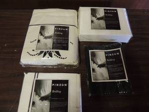 lot 738 image: California King bed sheets Pinzon king sham, and chocolate duvet cover