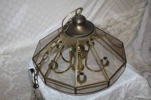 lot 9 image: Brass and Glass Chandelier