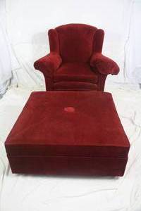 lot 4 image: Red Chair and Ottoman