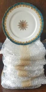 lot 64 image: VINTAGE LIMOGES FRANCE LS & S DINNER PLATES WITH GOLD STAMPED FLOWERS