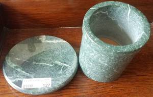 lot 127 image: MARBLE CHEESE CUTTING BOARD AND WINE BOTTLE HOLDER
