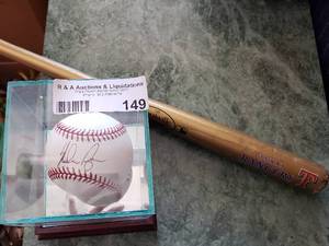 lot 149 image: NOLAN RYAN AUTOGRAPHED BASEBALL PLUS MINIATURE BAT