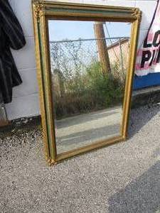 lot 24 image: Nice Wall Mirror, With Gold Tone And Crackle Green Finish, Very Nice Frame.