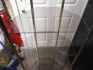 lot 92 image: Brass and Smoked Glass, Free Standing Corner Selfs