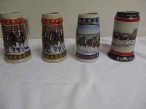 lot 41 image: 4-Budweiser Holiday Beer Mugs- Made in Ceramarte, Brazil