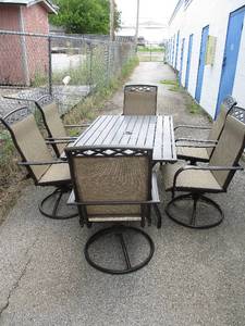 lot 1 image: 7-Piece Outdoor Dining Set.Metal Table and 6- SwivalRocker  Arm Chairs
