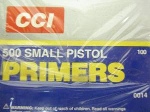 lot 75 image: CCI #500 Small Pistol Primers - 5-100 Count boxes.