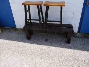 lot 38 image: Lot- 2-Stools And Homemade Bench