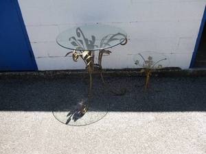 lot 41 image: Lot Of 2-Glass Top and Metal Base Tables