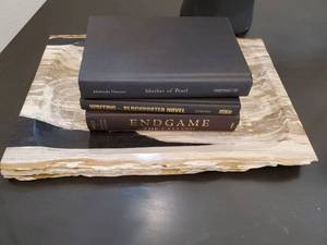 lot 23 image: Granite Slab Tray by Interlude Home & 3 Books