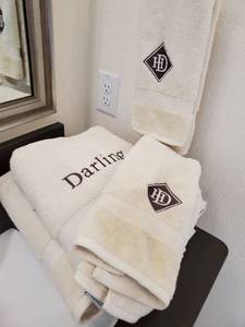 lot 87 image: Cream Embroidered Darling Cotton Towels