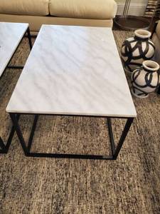 lot 111 image: Marble Top Coffee Table with Metal Base