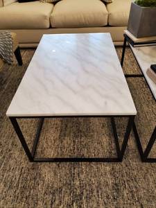 lot 112 image: Marble Top Coffee Table with Metal Base