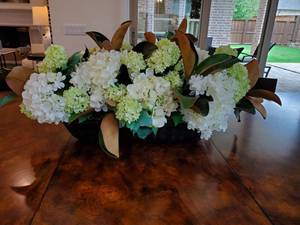 lot 133 image: Faux Flower Arrangement in Wood Container