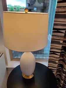 lot 108 image: White Ceramic Ribbed Lamp with Metal Base