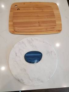 lot 159 image: Marble with Agate Cheese Board & 2 Wood Cutting Boards