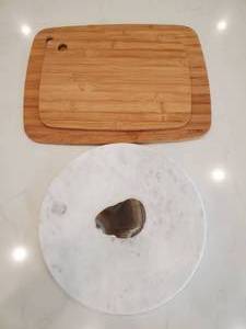 lot 160 image: Marble with Agate Cheese Board & 2 Wood Cutting Boards