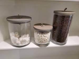lot 162 image: Three Lidded Glass Containers with Wood Tops