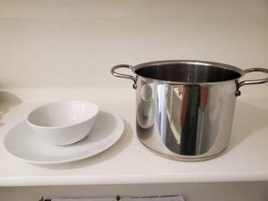 lot 163 image: Ikea Bowl, Plate & Stainless Steel Pot