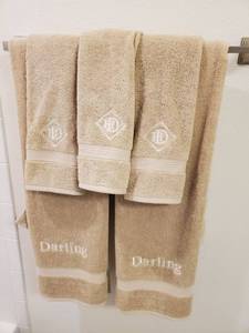 lot 211 image: Threshold Khaki Darling Monogrammed Towels