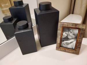 lot 212 image: Twos Company Frame & 2 Black Canister with lids