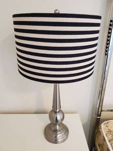lot 205 image: Two Bulb Table Lamp with Khaki & Black Striped Shade