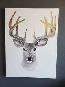 lot 217 image: Gold Embellished Giclee on Canvas Deer Forest