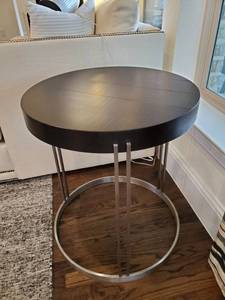 lot 106 image: Round Black Wood Side Table with Metal Base