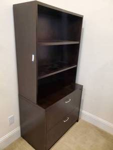 lot 40 image: Two Drawer File with HutchShelves by Indiana Furniture