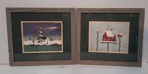 lot 285 image: 2 Christmas Prints in Wood Frames