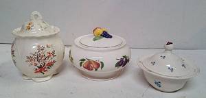 lot 306 image: 3 Round Ceramic Containers w Lids