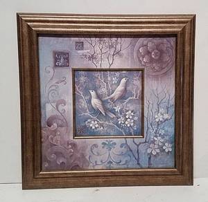 lot 307 image: Framed &amp Custom-Matted Print of 2 Birds