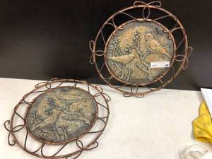 lot 49 image: Heavy, metal and ceramic Bird Wall Hangings