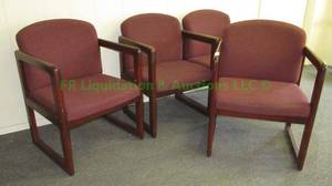 lot 8 image: Thonet wood rail cushioned accent chairs 4 total